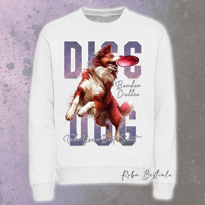 Felpa Invernale APTITUDE - DISC DOG - BORDER COLLIE Bianco e Rosso - Girocollo, Unisex, in tanti colori! - dalla XS alla 3XL