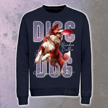 Felpa Invernale APTITUDE - DISC DOG - BORDER COLLIE Bianco e Rosso - Girocollo, Unisex, in tanti colori! - dalla XS alla 3XL