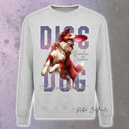 Felpa Invernale APTITUDE - DISC DOG - BORDER COLLIE Bianco e Rosso - Girocollo, Unisex, in tanti colori! - dalla XS alla 3XL