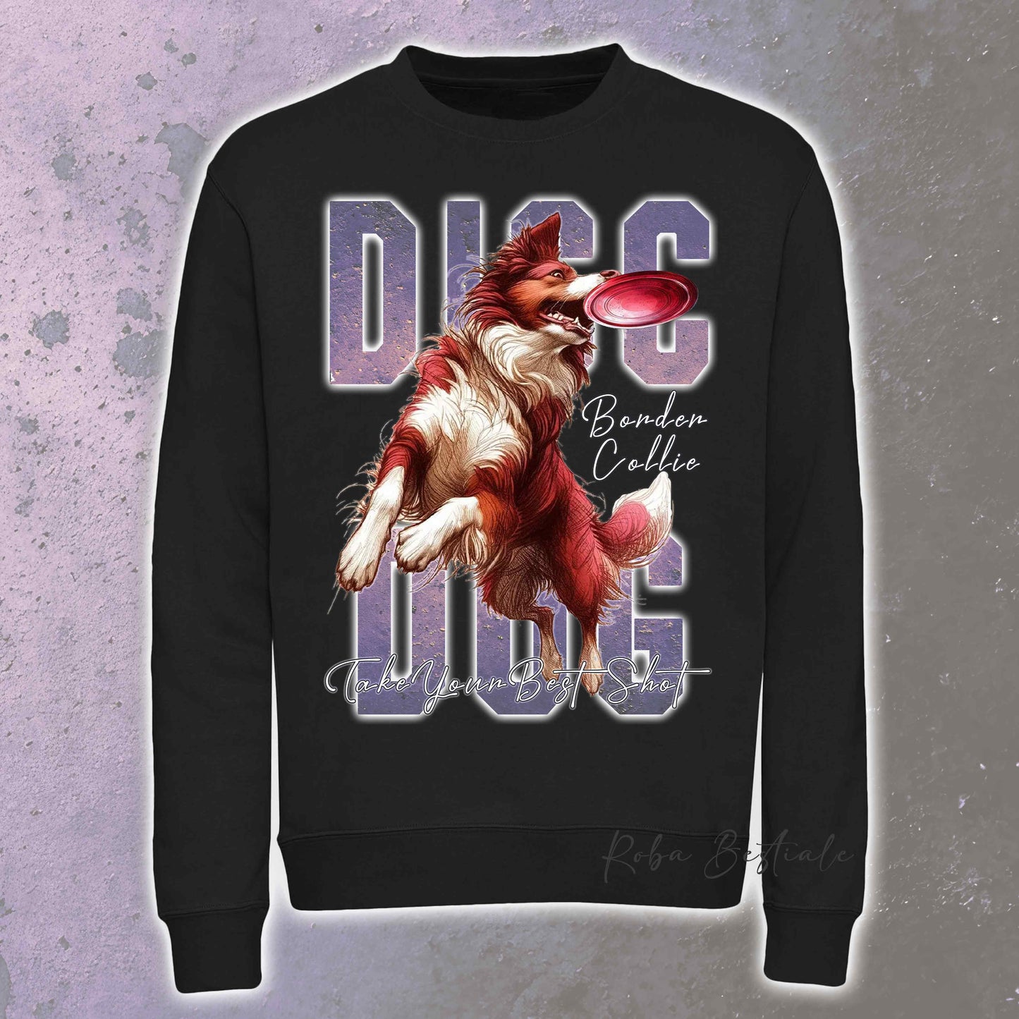 Felpa Invernale APTITUDE - DISC DOG - BORDER COLLIE Bianco e Rosso - Girocollo, Unisex, in tanti colori! - dalla XS alla 3XL