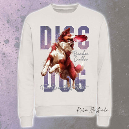 Felpa Invernale APTITUDE - DISC DOG - BORDER COLLIE Bianco e Rosso - Girocollo, Unisex, in tanti colori! - dalla XS alla 3XL