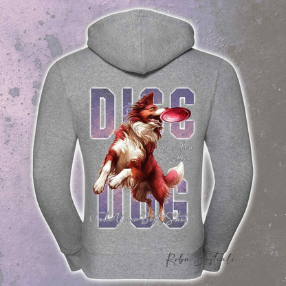 Felpa APTITUDE - DISC DOG - BORDER COLLIE Bianco e Rosso - Con Cappuccio e Full Zip, Uomo o Donna, in tanti colori - dalla XS alla 5XL