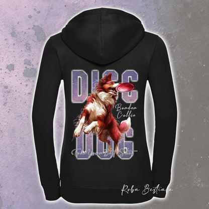 Felpa APTITUDE - DISC DOG - BORDER COLLIE Bianco e Rosso - Con Cappuccio e Full Zip, Uomo o Donna, in tanti colori - dalla XS alla 5XL