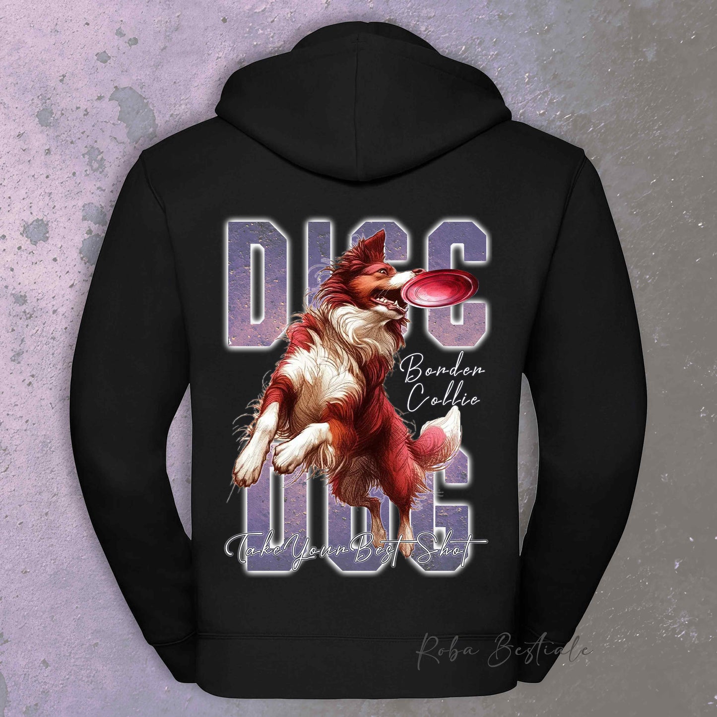 Felpa APTITUDE - DISC DOG - BORDER COLLIE Bianco e Rosso - Con Cappuccio e Full Zip, Uomo o Donna, in tanti colori - dalla XS alla 5XL