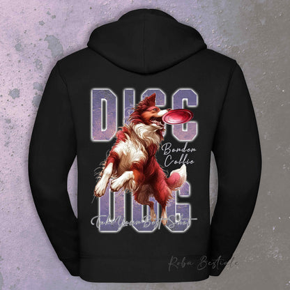 Felpa APTITUDE - DISC DOG - BORDER COLLIE Bianco e Rosso - Con Cappuccio e Full Zip, Uomo o Donna, in tanti colori - dalla XS alla 5XL