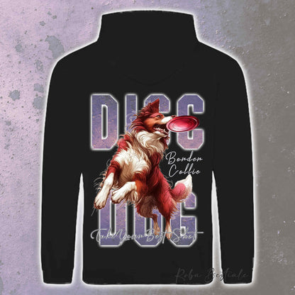 Felpa APTITUDE - DISC DOG - BORDER COLLIE Bianco e Rosso - Con Cappuccio e Tasconi, Unisex, in tanti colori - dalla XS alla 5XL