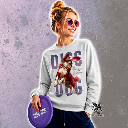 APTITUDE Winter Sweatshirt - DISC DOG - BORDER COLLIE White and Red - Crew neck, Unisex, color of your choice - from XS to 3XL