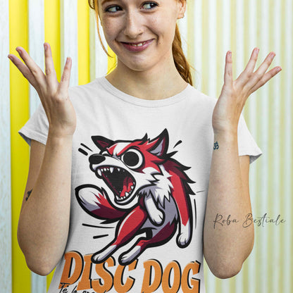 T-Shirt BONKERS - DISC DOG - BORDER COLLIE Bianco e Rosso - Uomo o Donna - dalla XS alla 5XL