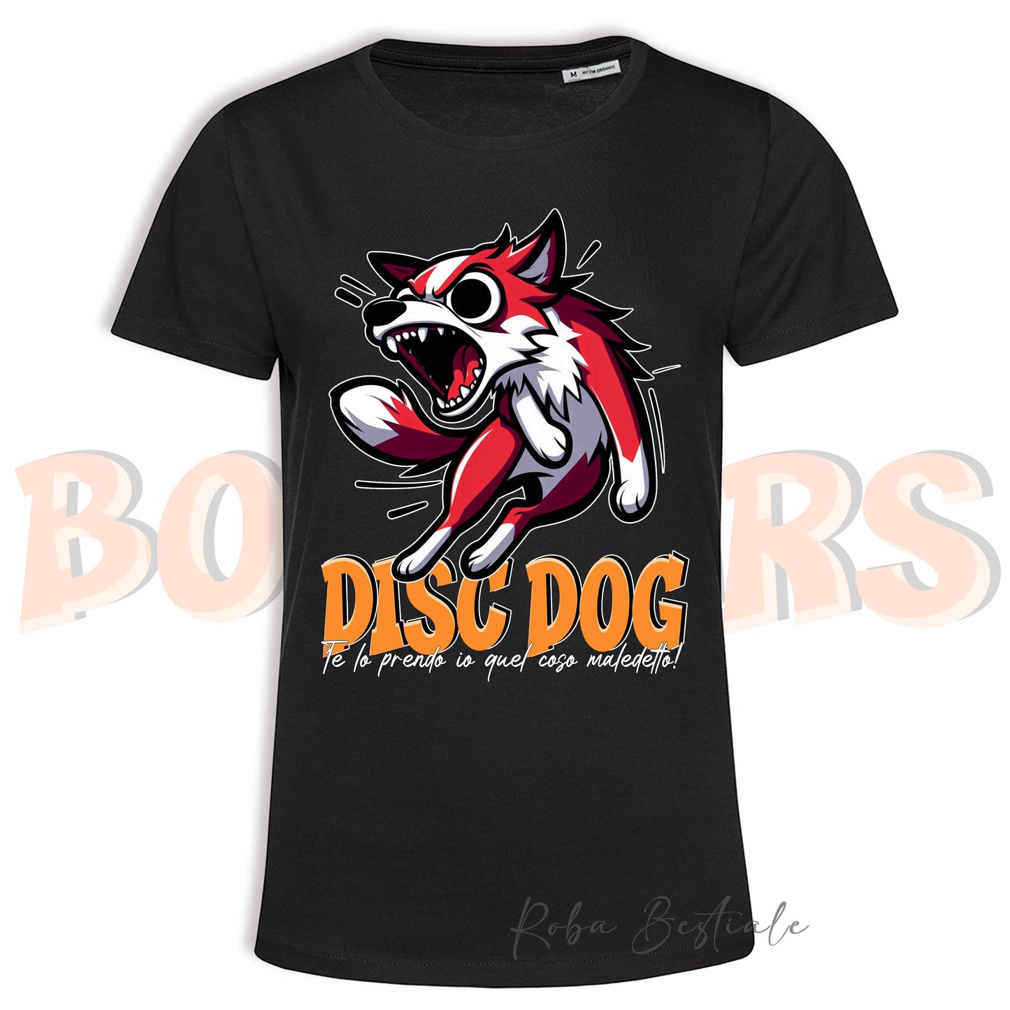 T-Shirt BONKERS - DISC DOG - BORDER COLLIE Bianco e Rosso - Uomo o Donna - dalla XS alla 5XL