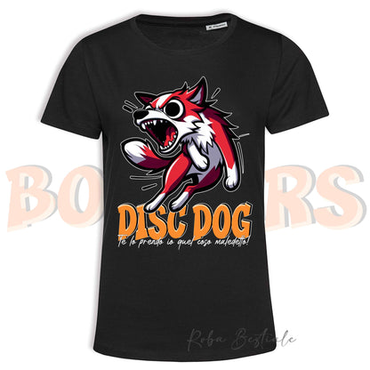 T-Shirt BONKERS - DISC DOG - BORDER COLLIE Bianco e Rosso - Uomo o Donna - dalla XS alla 5XL