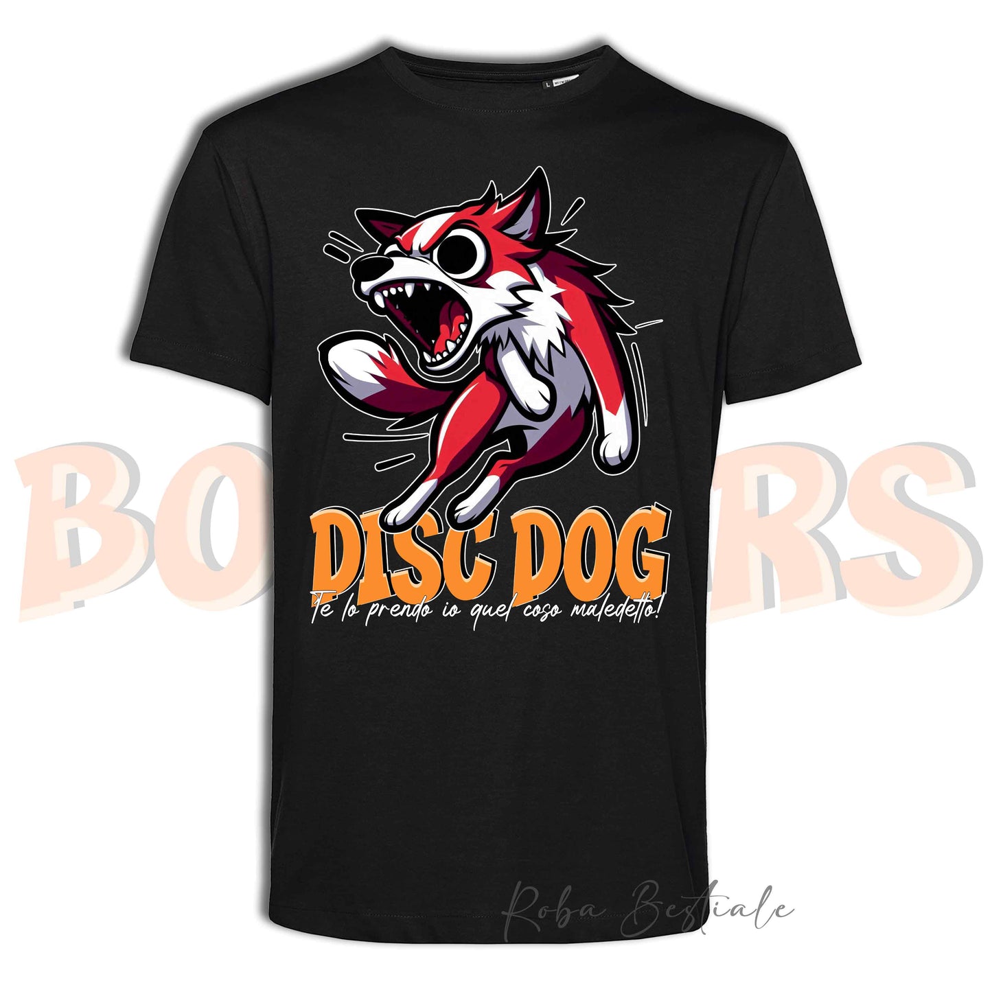 T-Shirt BONKERS - DISC DOG - BORDER COLLIE Bianco e Rosso - Uomo o Donna - dalla XS alla 5XL