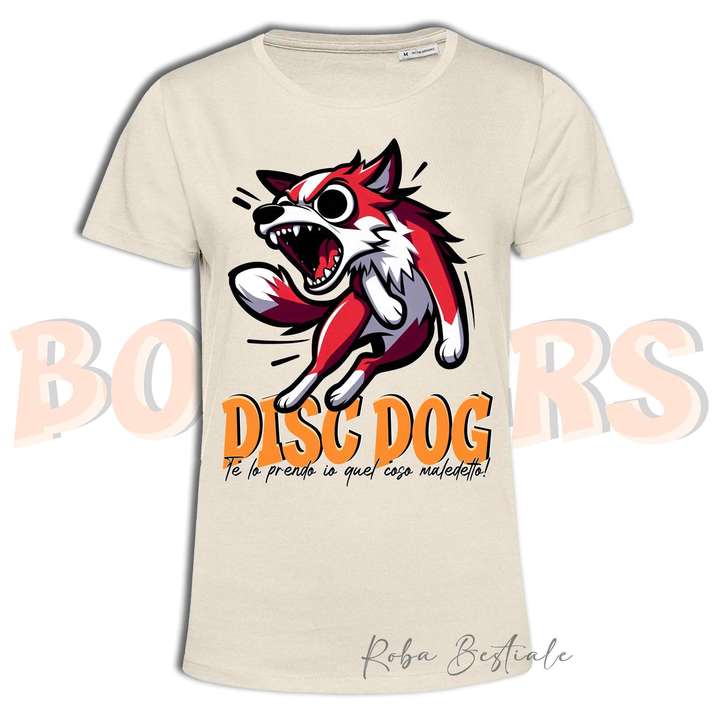 T-Shirt BONKERS - DISC DOG - BORDER COLLIE Bianco e Rosso - Uomo o Donna - dalla XS alla 5XL