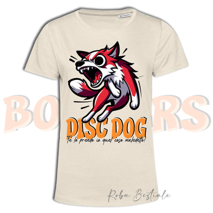 T-Shirt BONKERS - DISC DOG - BORDER COLLIE Bianco e Rosso - Uomo o Donna - dalla XS alla 5XL