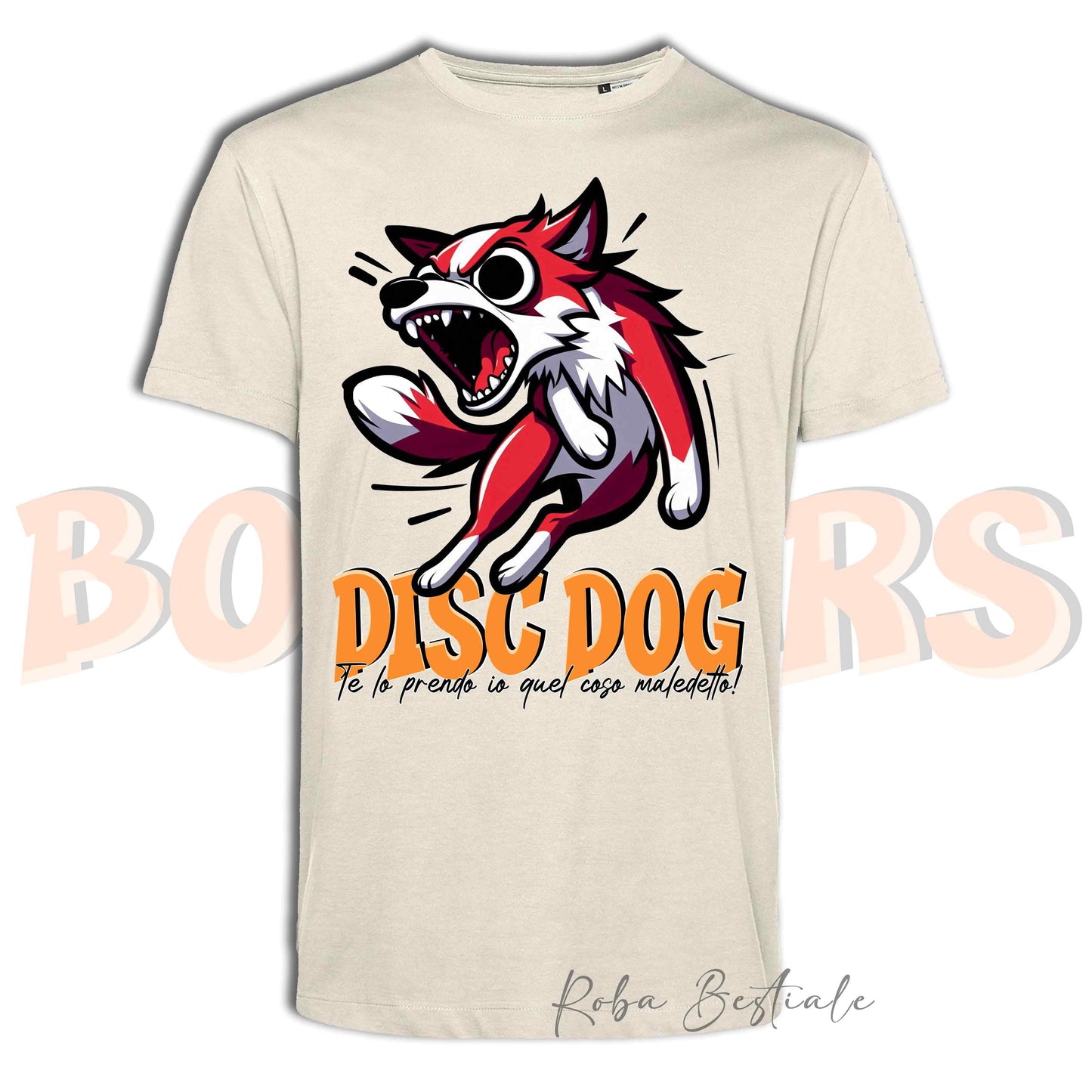T-Shirt BONKERS - DISC DOG - BORDER COLLIE Bianco e Rosso - Uomo o Donna - dalla XS alla 5XL