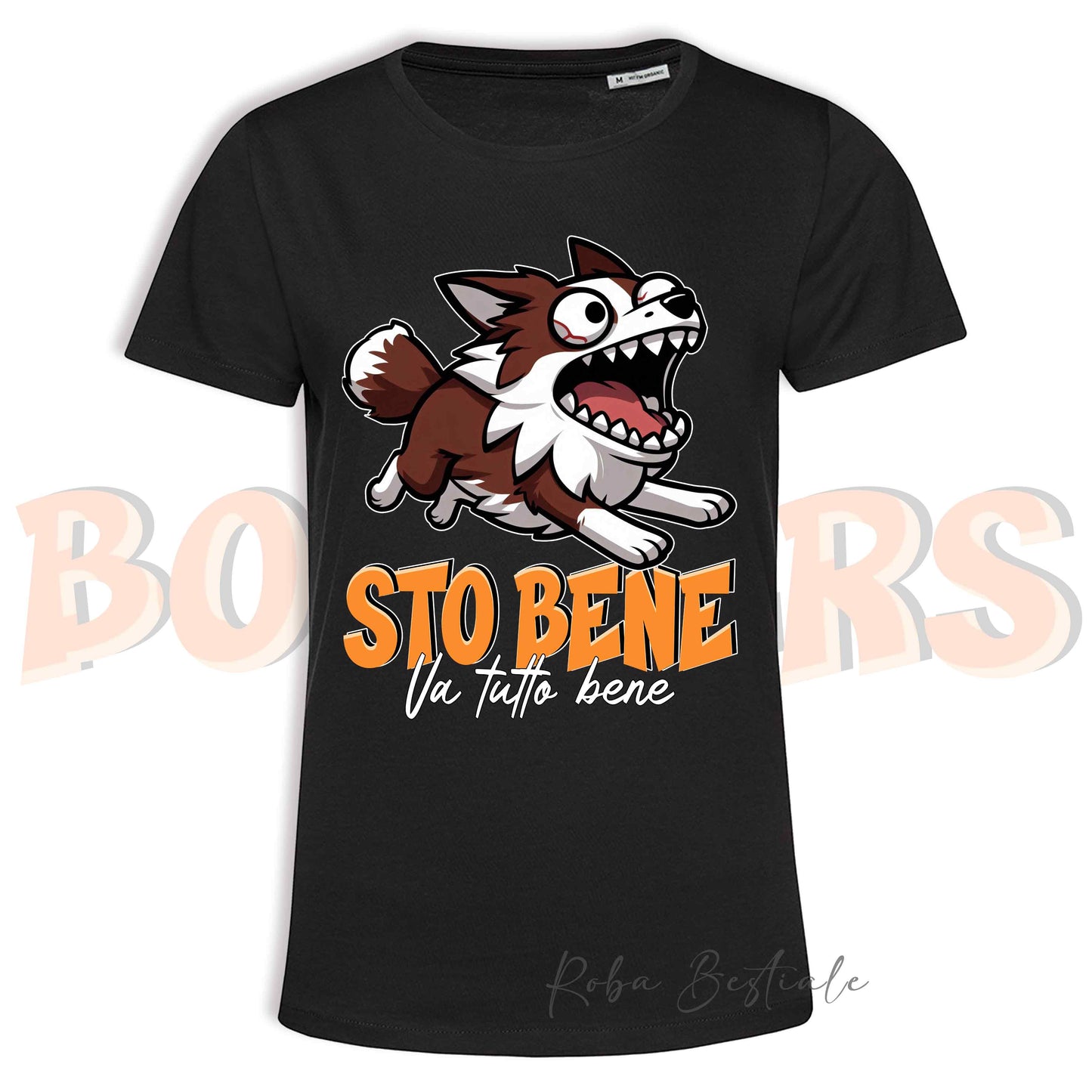 T-Shirt BONKERS - STO BENE - BORDER COLLIE Bianco e Rosso - Uomo o Donna - dalla XS alla 5XL