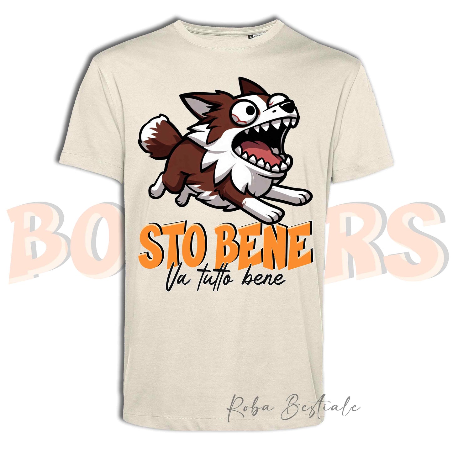T-Shirt BONKERS - STO BENE - BORDER COLLIE Bianco e Rosso - Uomo o Donna - dalla XS alla 5XL