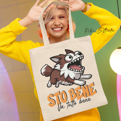 Shopper BONKERS - STO BENE - BORDER COLLIE Rosso e Bianco - Diversi colori disponibili