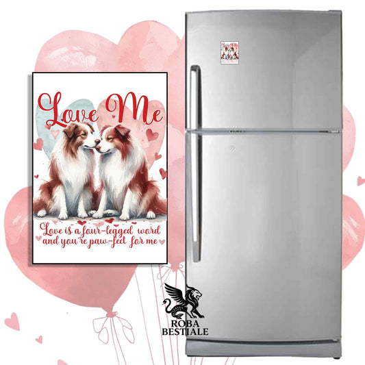 Calamita LOVE ME - BORDER COLLIE Bianco e Rosso - in MDF - 7x5 cm