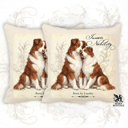 Cuscino NOBILITY - BORDER COLLIE Bianco e Rosso - 100% Tela di Cotone - 40x40 cm