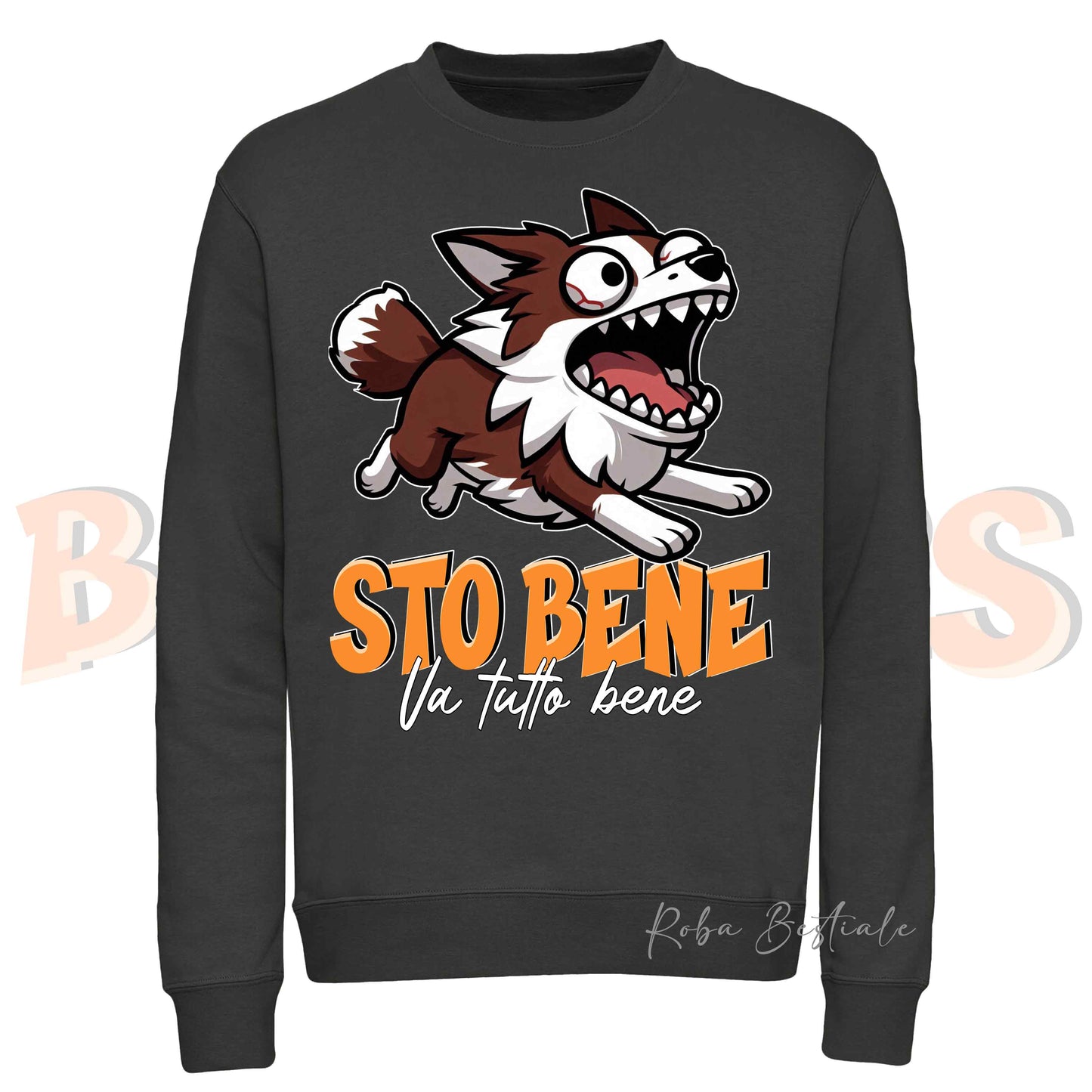 Felpa Invernale BONKERS - STO BENE - BORDER COLLIE Bianco e Rosso - Girocollo, Unisex, in tanti colori! - dalla XS alla 3XL