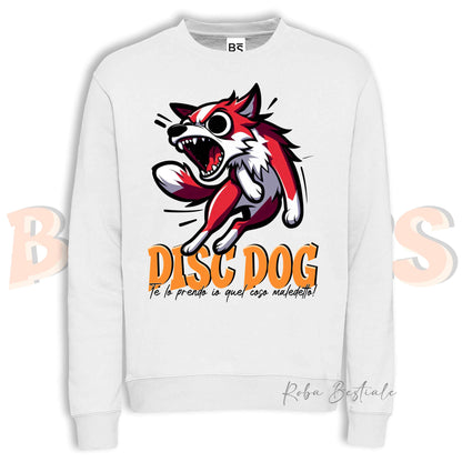 Felpa Invernale BONKERS - DISC DOG - BORDER COLLIE Bianco e Rosso - Girocollo, Unisex, in tanti colori! - dalla XS alla 3XL