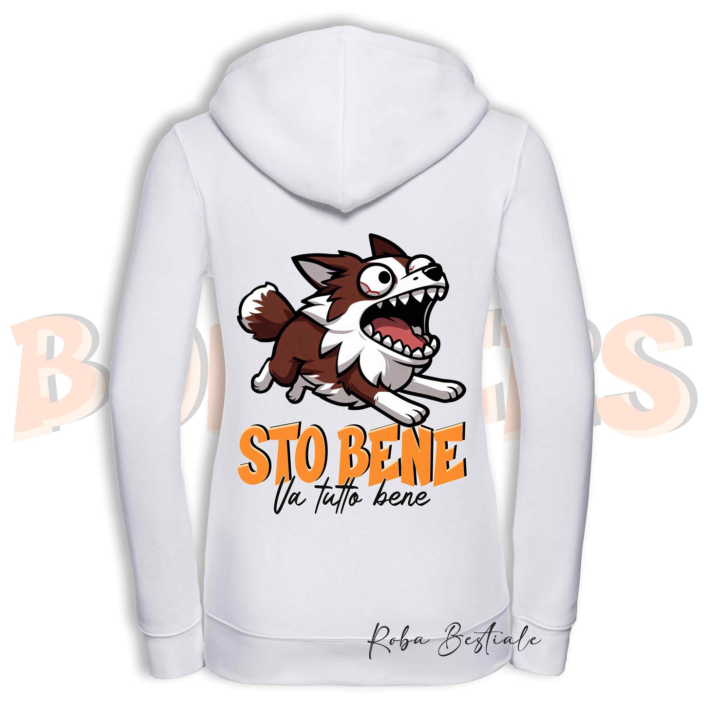 Felpa BONKERS - STO BENE - BORDER COLLIE Rosso e Bianco - Con Cappuccio e Full Zip, Uomo o Donna, in tanti colori - dalla XS alla 5XL