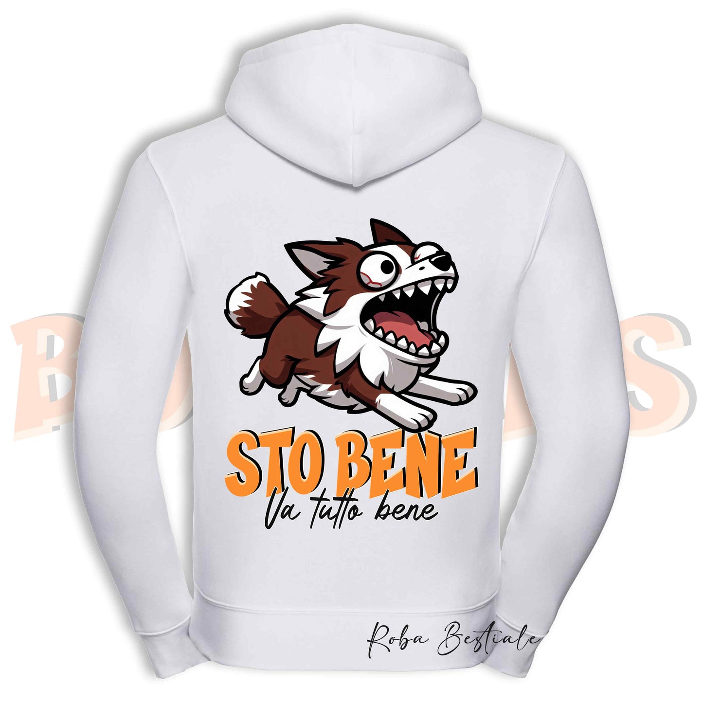 Felpa BONKERS - STO BENE - BORDER COLLIE Rosso e Bianco - Con Cappuccio e Full Zip, Uomo o Donna, in tanti colori - dalla XS alla 5XL