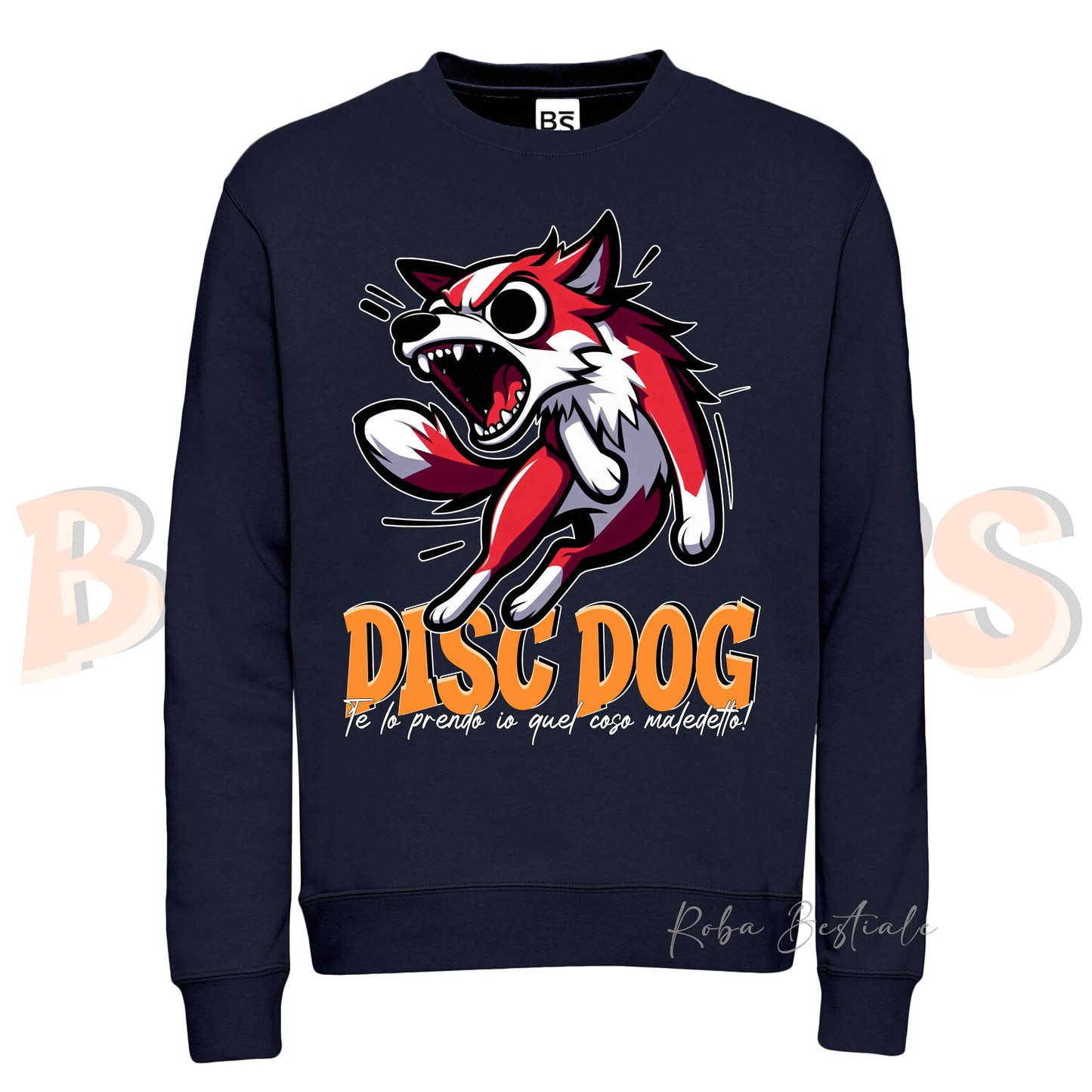 Felpa Invernale BONKERS - DISC DOG - BORDER COLLIE Bianco e Rosso - Girocollo, Unisex, in tanti colori! - dalla XS alla 3XL