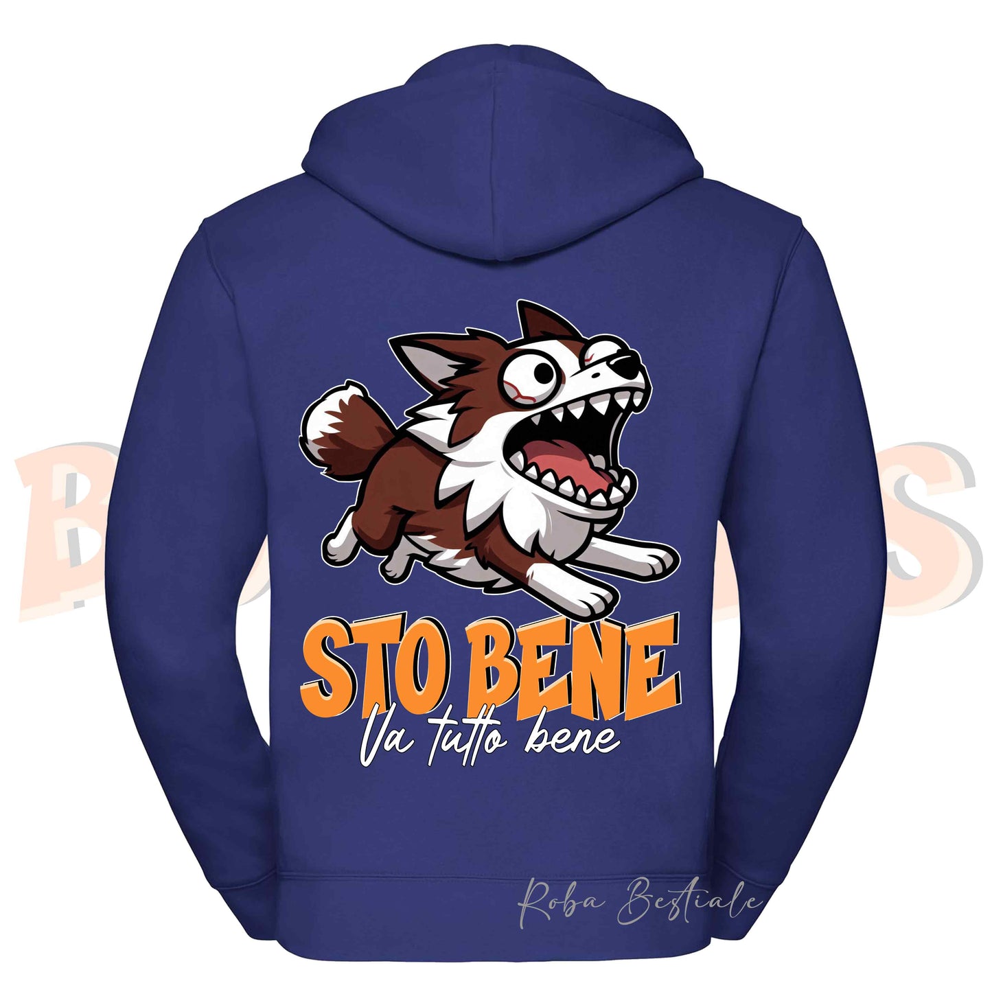 Felpa BONKERS - STO BENE - BORDER COLLIE Rosso e Bianco - Con Cappuccio e Full Zip, Uomo o Donna, in tanti colori - dalla XS alla 5XL