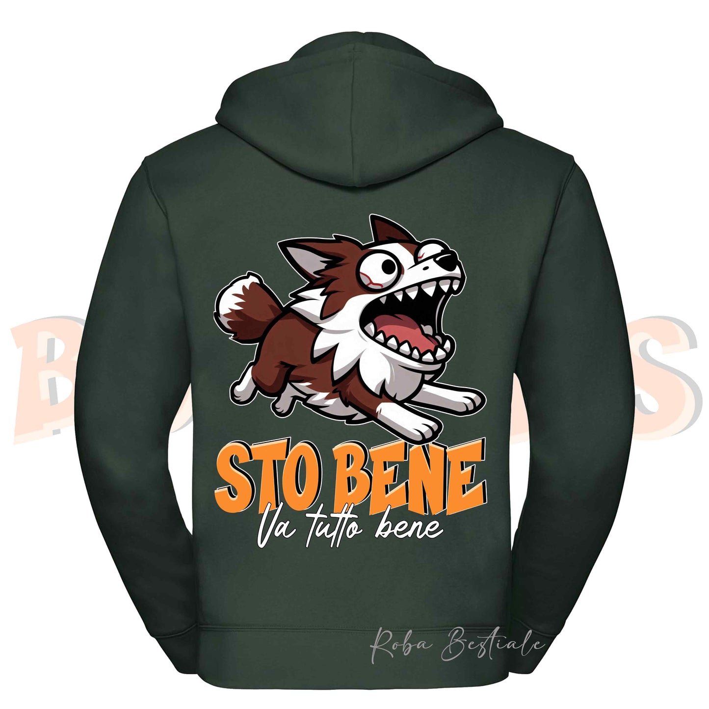 Felpa BONKERS - STO BENE - BORDER COLLIE Rosso e Bianco - Con Cappuccio e Full Zip, Uomo o Donna, in tanti colori - dalla XS alla 5XL