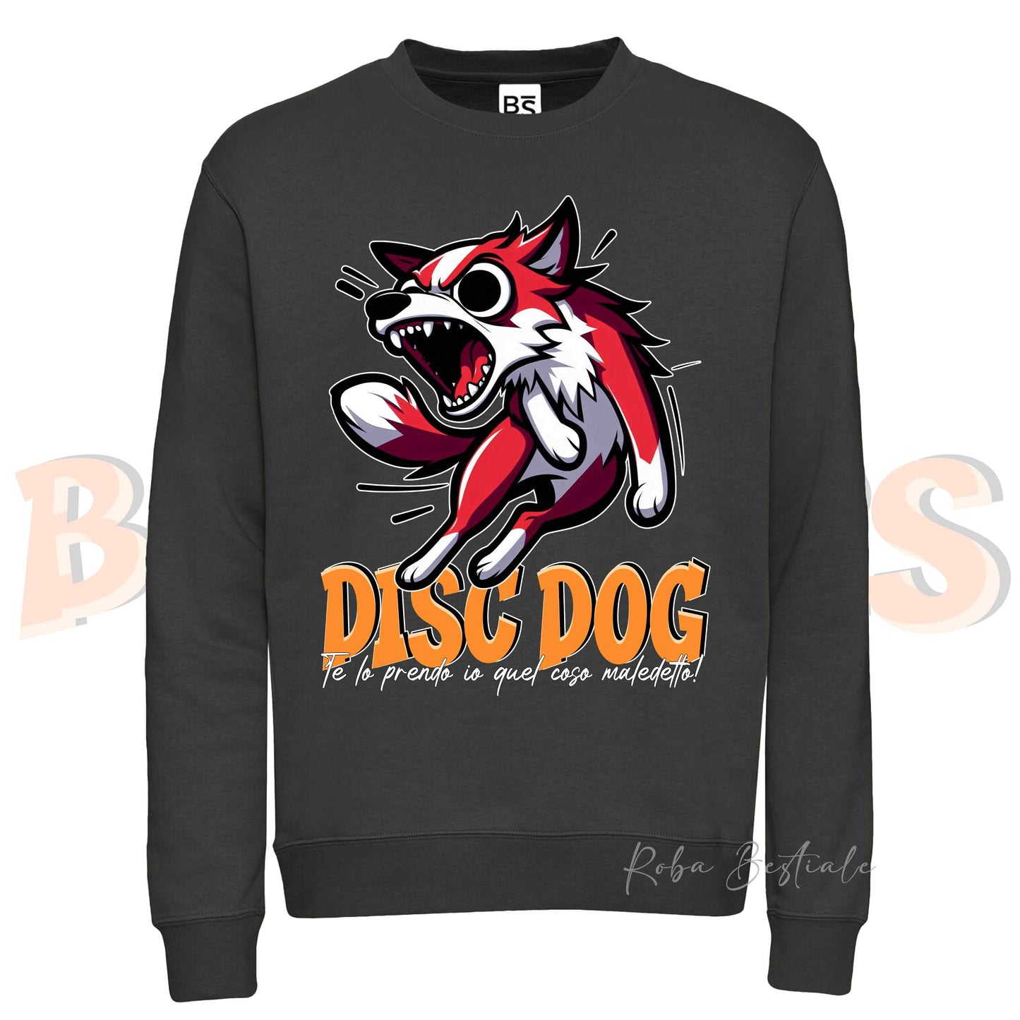 Felpa Invernale BONKERS - DISC DOG - BORDER COLLIE Bianco e Rosso - Girocollo, Unisex, in tanti colori! - dalla XS alla 3XL