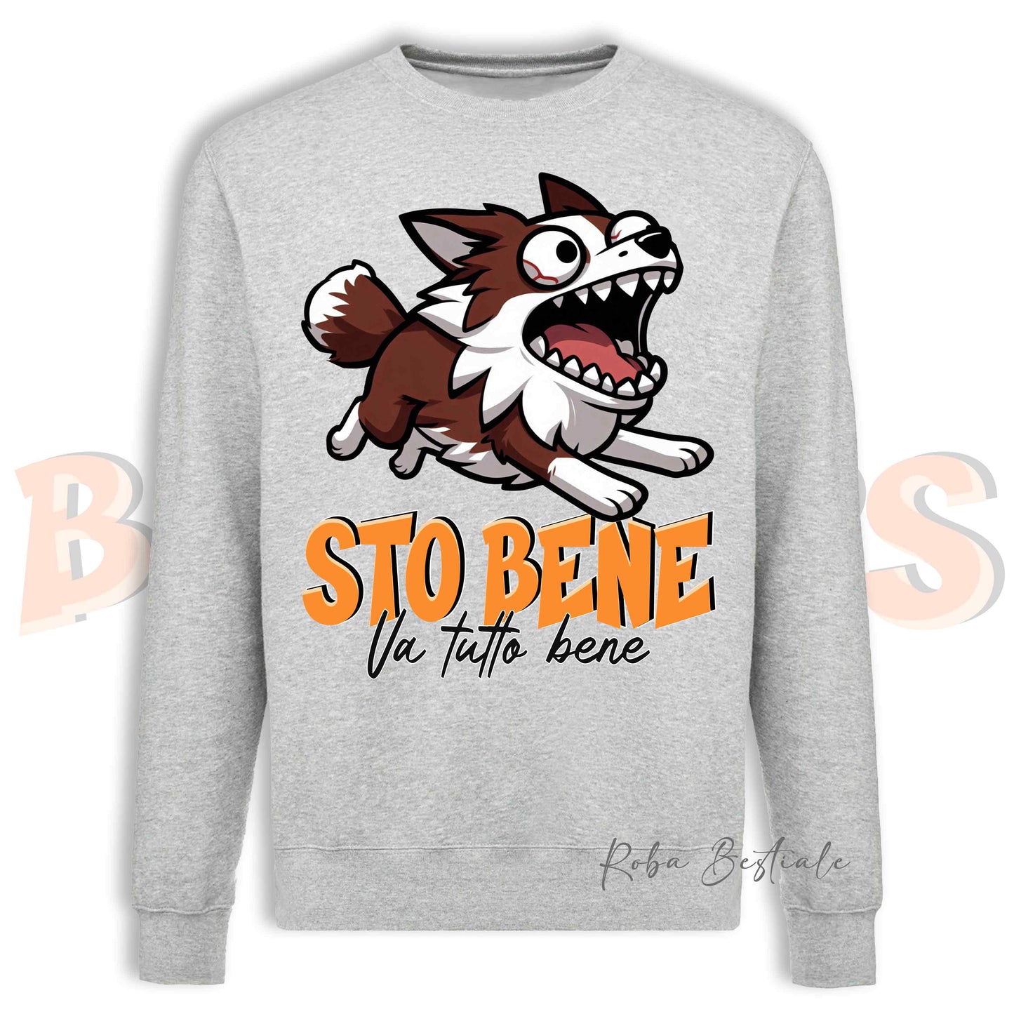 Felpa Invernale BONKERS - STO BENE - BORDER COLLIE Bianco e Rosso - Girocollo, Unisex, in tanti colori! - dalla XS alla 3XL