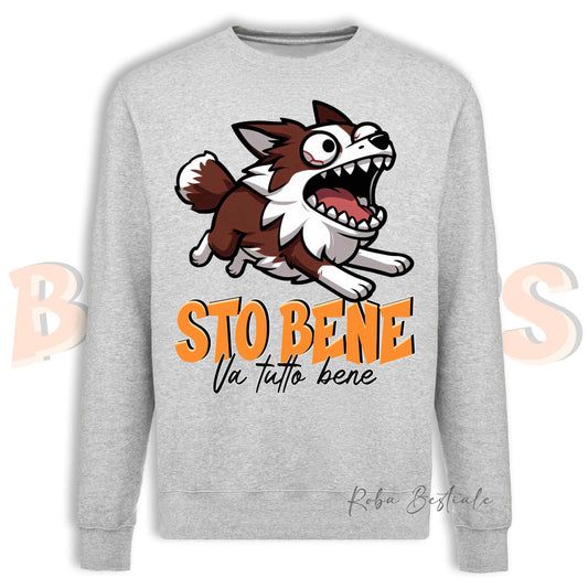 Felpa Invernale BONKERS - STO BENE - BORDER COLLIE Bianco e Rosso - Girocollo, Unisex, in tanti colori! - dalla XS alla 3XL