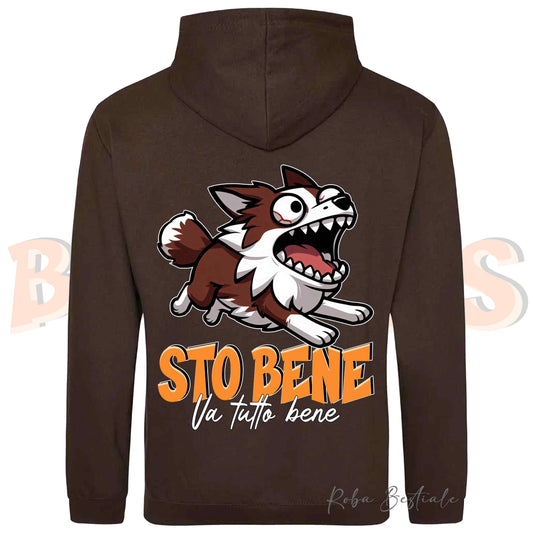 Felpa BONKERS - STO BENE - BORDER COLLIE Rosso e Bianco - Con Cappuccio e Tasconi, Unisex, in tanti colori - dalla XS alla 5XL