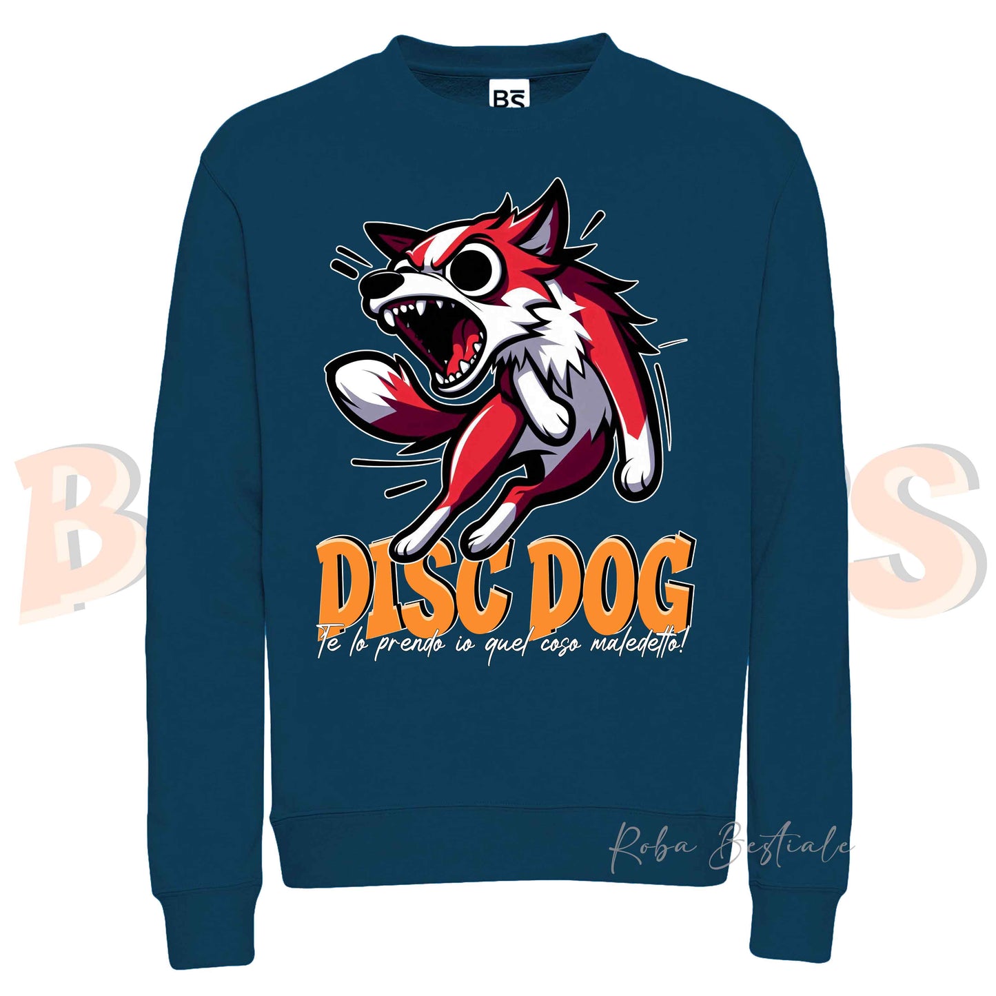 Felpa Invernale BONKERS - DISC DOG - BORDER COLLIE Bianco e Rosso - Girocollo, Unisex, in tanti colori! - dalla XS alla 3XL