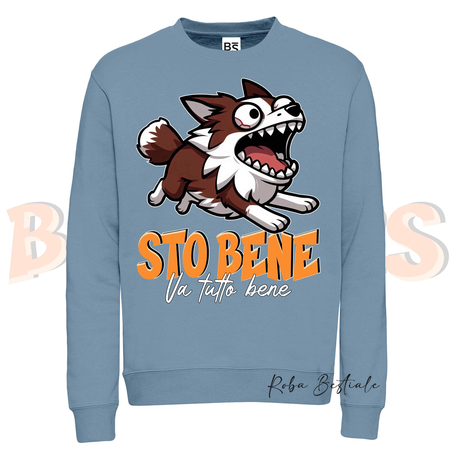 Felpa Invernale BONKERS - STO BENE - BORDER COLLIE Bianco e Rosso - Girocollo, Unisex, in tanti colori! - dalla XS alla 3XL