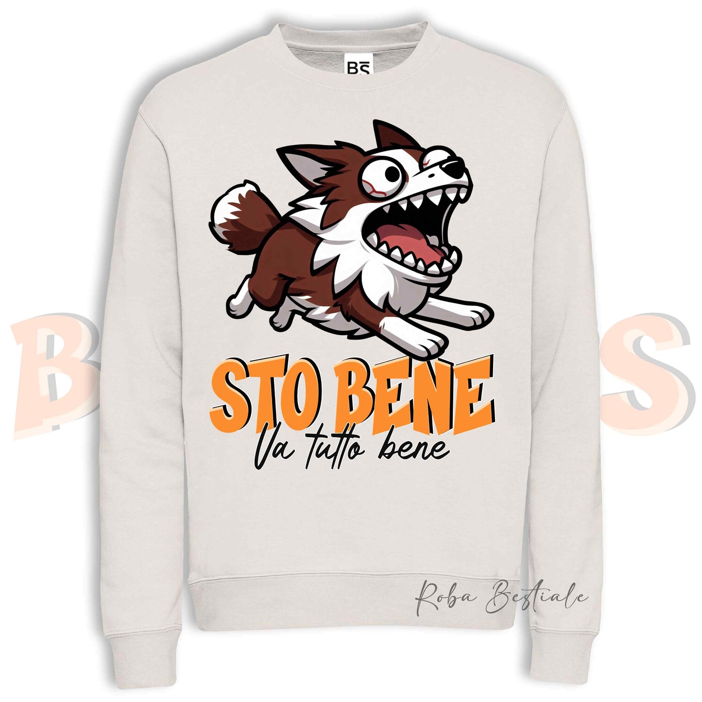 Felpa Invernale BONKERS - STO BENE - BORDER COLLIE Bianco e Rosso - Girocollo, Unisex, in tanti colori! - dalla XS alla 3XL