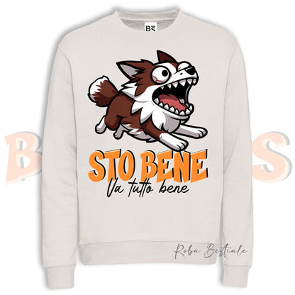 Felpa Invernale BONKERS - STO BENE - BORDER COLLIE Bianco e Rosso - Girocollo, Unisex, in tanti colori! - dalla XS alla 3XL
