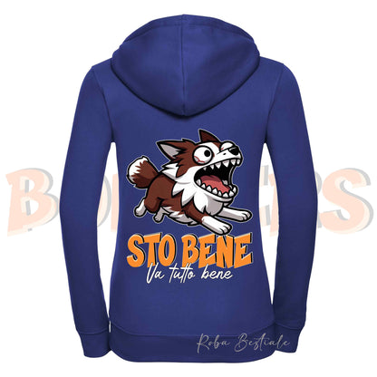 Felpa BONKERS - STO BENE - BORDER COLLIE Rosso e Bianco - Con Cappuccio e Full Zip, Uomo o Donna, in tanti colori - dalla XS alla 5XL