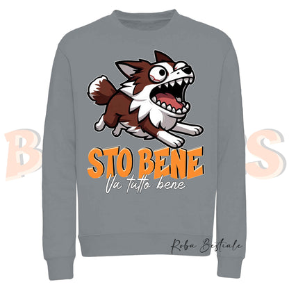 Felpa Invernale BONKERS - STO BENE - BORDER COLLIE Bianco e Rosso - Girocollo, Unisex, in tanti colori! - dalla XS alla 3XL