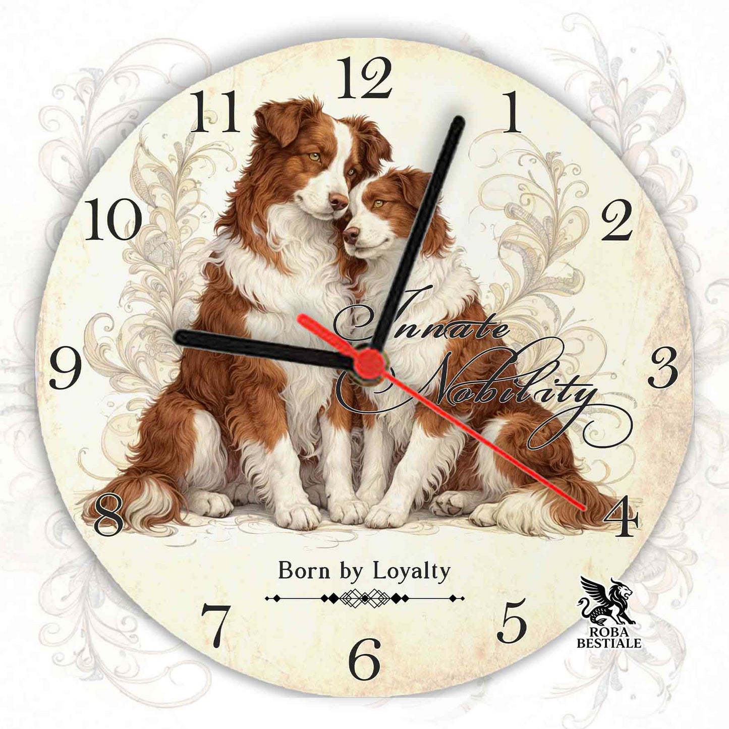 Orologio da Muro NOBILITY - BORDER COLLIE Bianco e Rosso - in MDF - diametro 20 o 30 cm