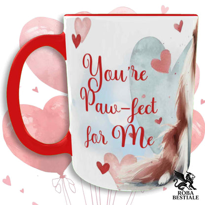 Tazza LOVE ME - BORDER COLLIE Bianco e Rosso - In Ceramica, con dettagli Rossi - 330 ml