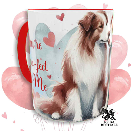 Tazza LOVE ME - BORDER COLLIE Bianco e Rosso - In Ceramica, con dettagli Rossi - 330 ml
