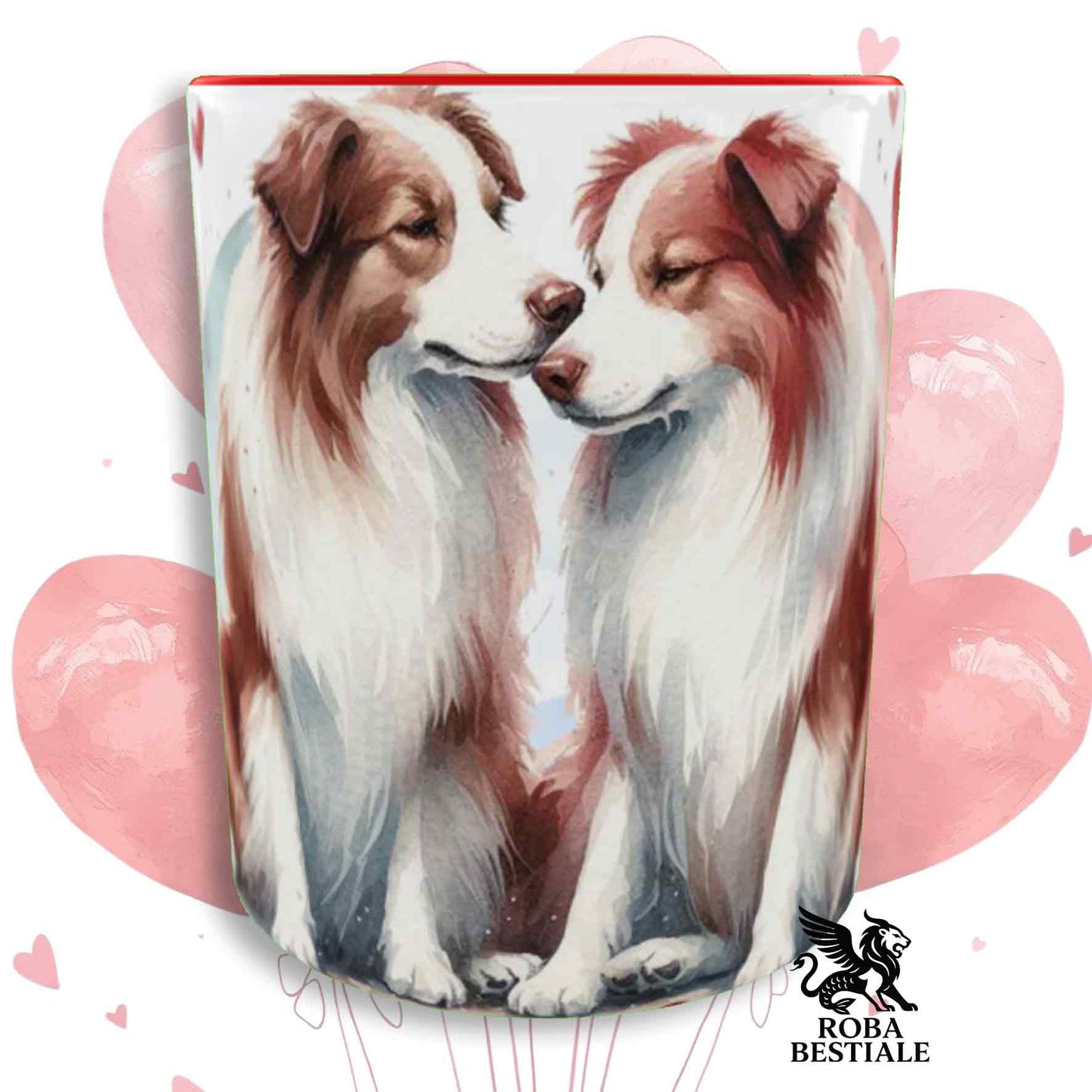 Tazza LOVE ME - BORDER COLLIE Bianco e Rosso - In Ceramica, con dettagli Rossi - 330 ml