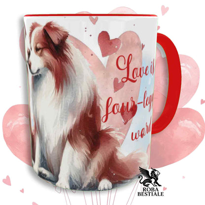 Tazza LOVE ME - BORDER COLLIE Bianco e Rosso - In Ceramica, con dettagli Rossi - 330 ml
