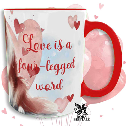 Tazza LOVE ME - BORDER COLLIE Bianco e Rosso - In Ceramica, con dettagli Rossi - 330 ml