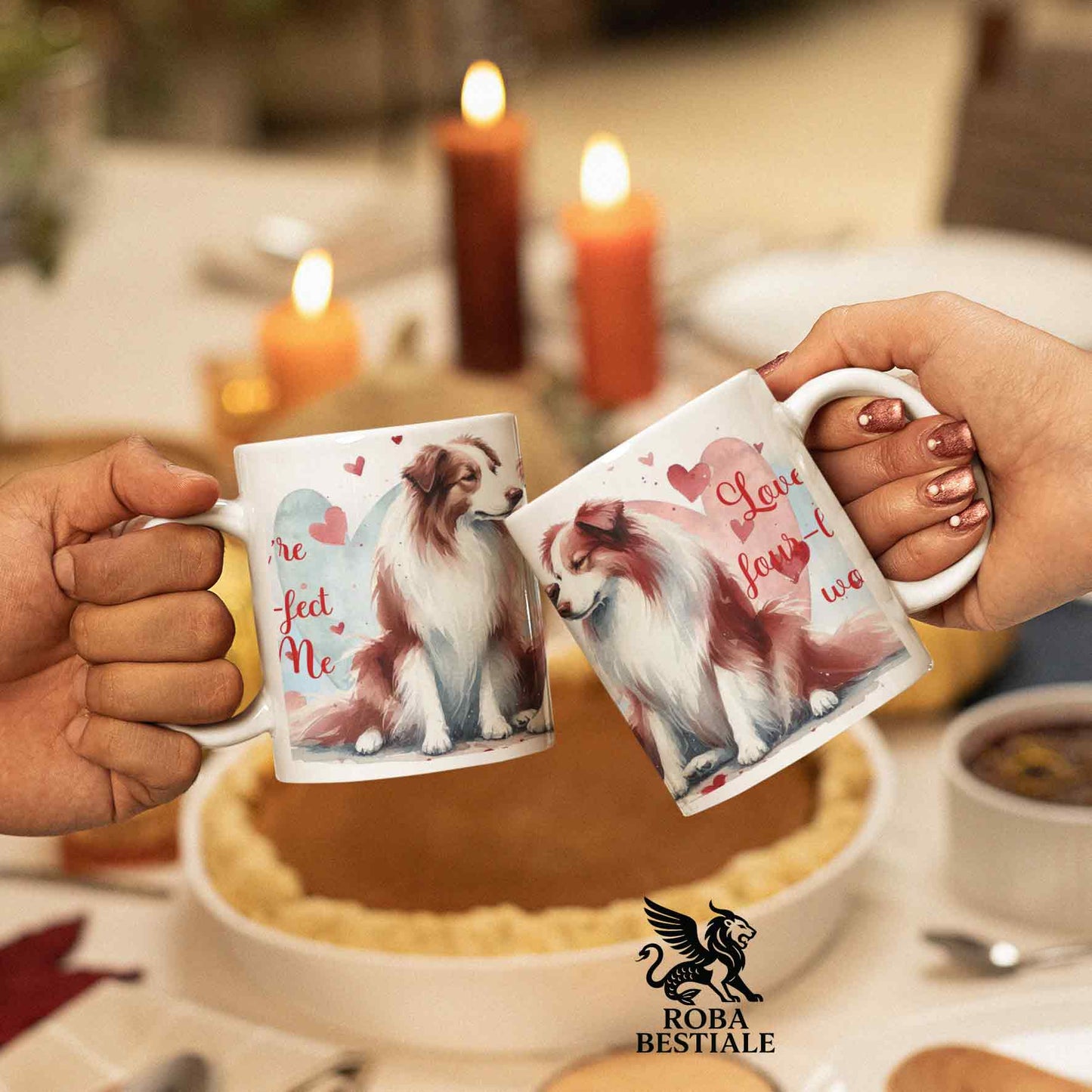 Tazza LOVE ME - BORDER COLLIE Bianco e Rosso - In Ceramica, con dettagli Rossi - 330 ml