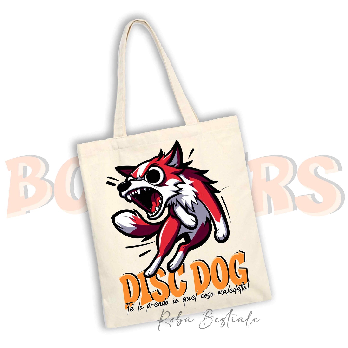 Shopper BONKERS - DISC DOG - BORDER COLLIE Bianco e Rosso - Diversi colori disponibili
