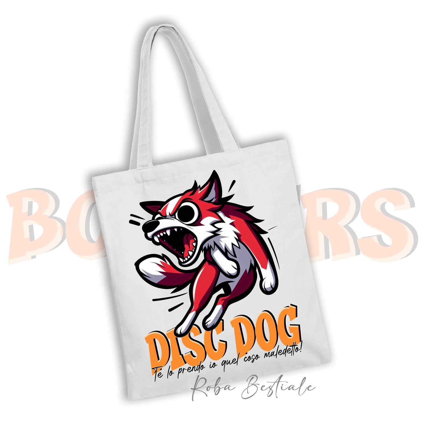 Shopper BONKERS - DISC DOG - BORDER COLLIE Bianco e Rosso - Diversi colori disponibili