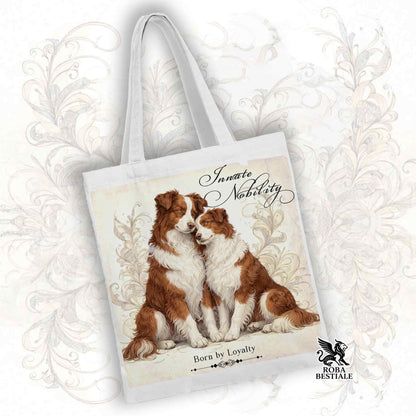 Tote Bag NOBILITY - BORDER COLLIE Bianco e Rosso - 100% Cotone - Bianca o Beige